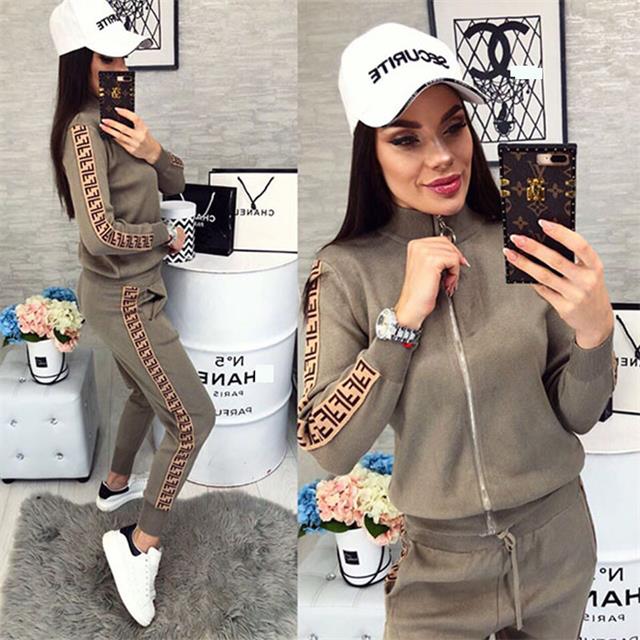 2019 Spring Women Sport Suits Fashion Printed Running Sets Sweat Pants –  fghts