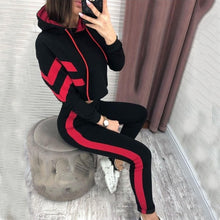 Load image into Gallery viewer, 2019 Spring Autumn Women 2 Pieces Sets Stripe Spliced Sweatshirt Ankle Length Harm Pants Oversize Tracksuits Hoodies Outfiits