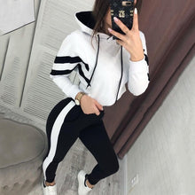 Load image into Gallery viewer, 2019 Spring Autumn Women 2 Pieces Sets Stripe Spliced Sweatshirt Ankle Length Harm Pants Oversize Tracksuits Hoodies Outfiits