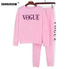 Load image into Gallery viewer, XUANSHOW Tracksuit 2019 Autumn Winter Women&#39;s Suit VOGUE Letter Printed 0-Neck Sweatshirt + Patchwork Long Pant 2 Piece Set