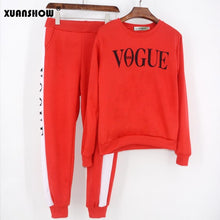 Load image into Gallery viewer, XUANSHOW Tracksuit 2019 Autumn Winter Women&#39;s Suit VOGUE Letter Printed 0-Neck Sweatshirt + Patchwork Long Pant 2 Piece Set