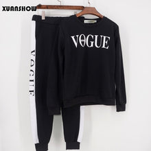 Load image into Gallery viewer, XUANSHOW Tracksuit 2019 Autumn Winter Women&#39;s Suit VOGUE Letter Printed 0-Neck Sweatshirt + Patchwork Long Pant 2 Piece Set