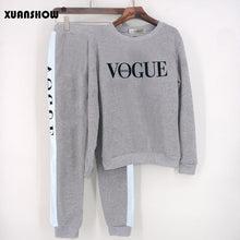 Load image into Gallery viewer, XUANSHOW Tracksuit 2019 Autumn Winter Women&#39;s Suit VOGUE Letter Printed 0-Neck Sweatshirt + Patchwork Long Pant 2 Piece Set