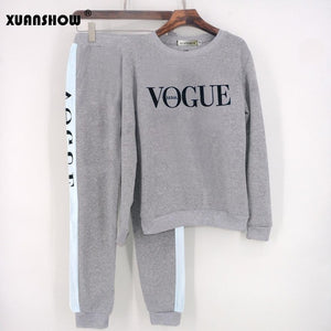 XUANSHOW Tracksuit 2019 Autumn Winter Women's Suit VOGUE Letter Printed 0-Neck Sweatshirt + Patchwork Long Pant 2 Piece Set