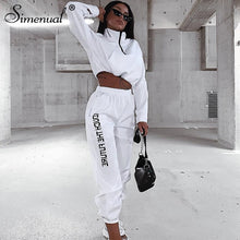 Load image into Gallery viewer, Simenual Letter Print Casual Workout Two Piece Set Women Fashion Zipper Long Sleeve Outfits Sporty Active Wear Top And Pants Set