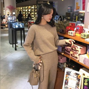 Women Cashmere Sweater Two Piece knitted Sets Slim Tracksuit 2019 Spring Autumn Fashion Sweatshirts Sporting Suit Female