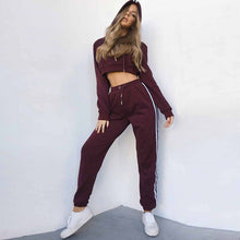 Load image into Gallery viewer, Tracksuit 2pcs Women Set Hoodies Crop Top Sweatshirt+Side Stripe Pants Hooded 2 Pieces Sets Women Clothing Suits Female